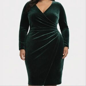 Lauren Ralph Lauren ‘Velvet Surplice Faux Wrap Dress’ in “Dark Fern” Green Sz 22